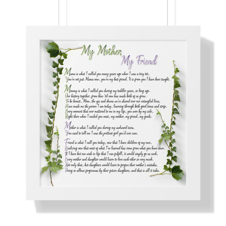 "My Mother, My Friend" Framed Acrostic Poem Print - Soft