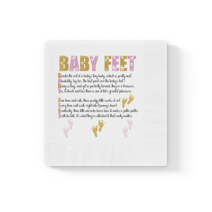 "Baby Feet" White Coined Napkins Baby Shower Napkins - Pink-Gold - No Personalization