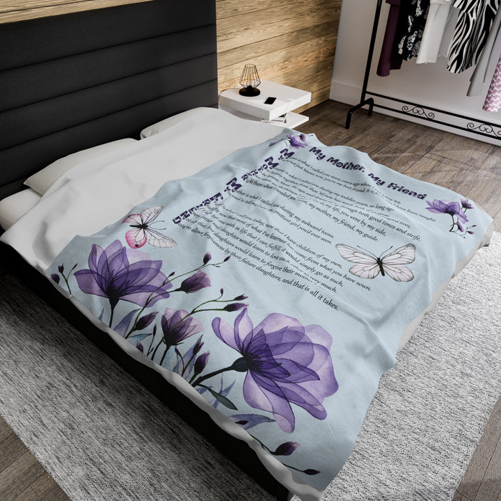 It's Just a Phrase Velveteen Plush Blanket with Acrostic Poem "My Mother, My Friend" - Lovely Flowers Design