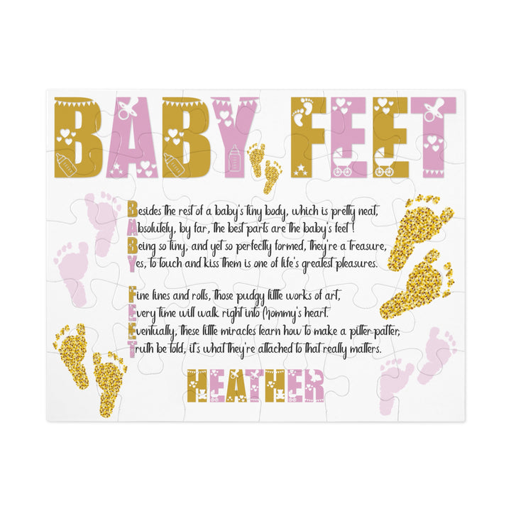"Baby Feet" Acrostic Poem Jigsaw Puzzle - Pink and Gold - Personalized