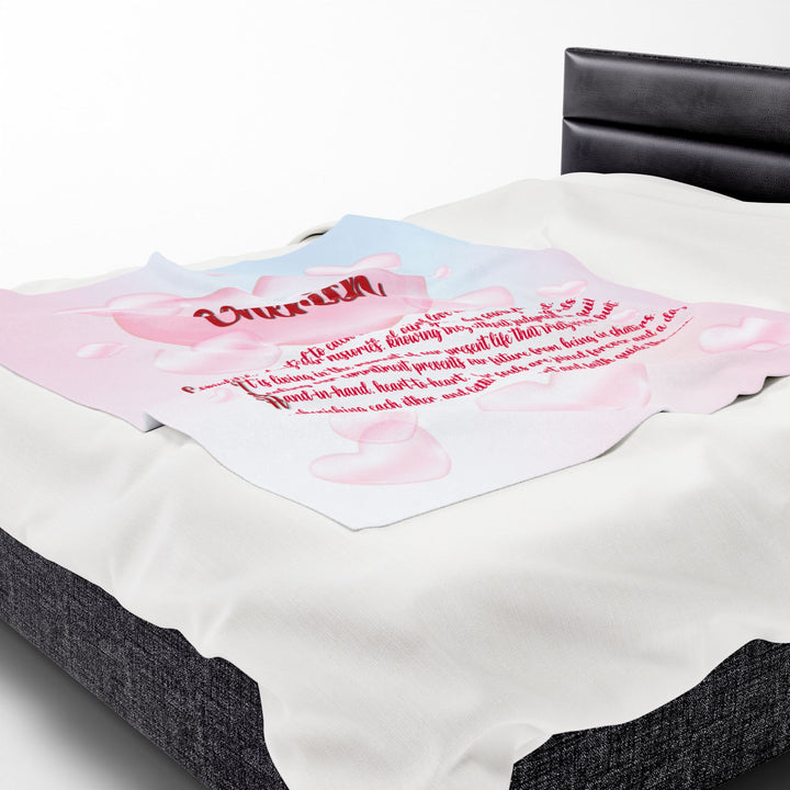 Cherish Acrostic Poem Velveteen Plush Blanket - Hearts-Clouds
