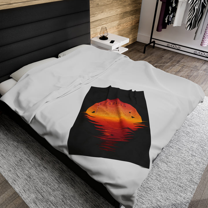 Namesakes Acrostic Poem on Black Velveteen Plush Blanket with Sunset Reflection