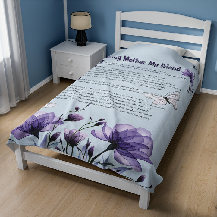 It's Just a Phrase Velveteen Plush Blanket with Acrostic Poem "My Mother, My Friend" - Lovely Flowers Design