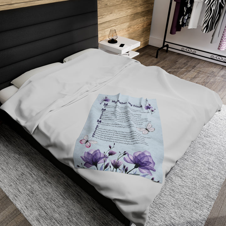 It's Just a Phrase Velveteen Plush Blanket with Acrostic Poem "My Mother, My Friend" - Lovely Flowers Design
