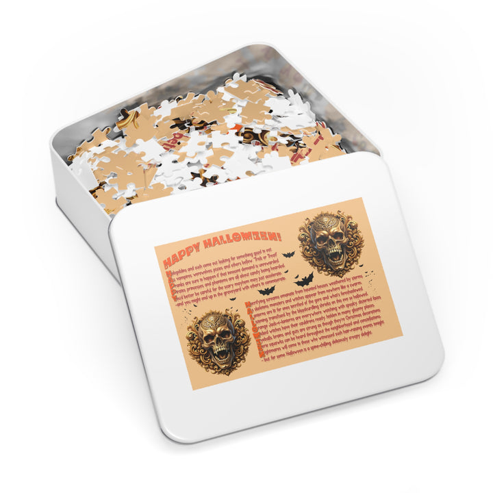 Happy Halloween Acrostic Poem Puzzle - Skull - Tin Box