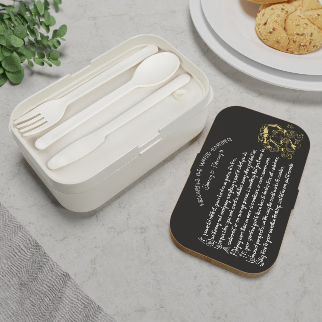 Aquarius Acrostic Poem Bento Lunch Box - Wooden Lid