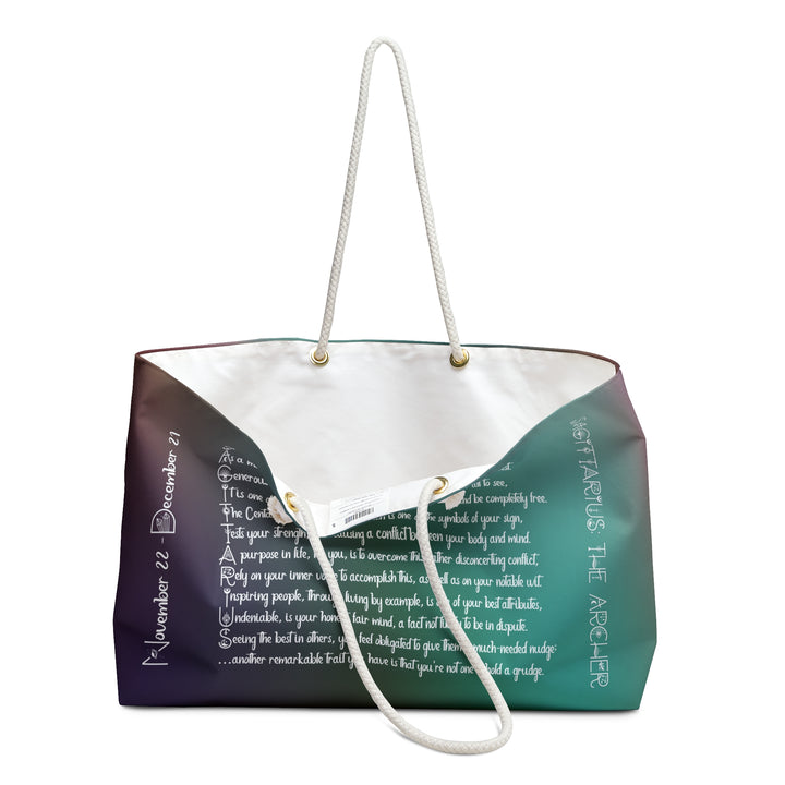 Weekender Bag with Acrostic Poem Spelling out "Sagittarius"