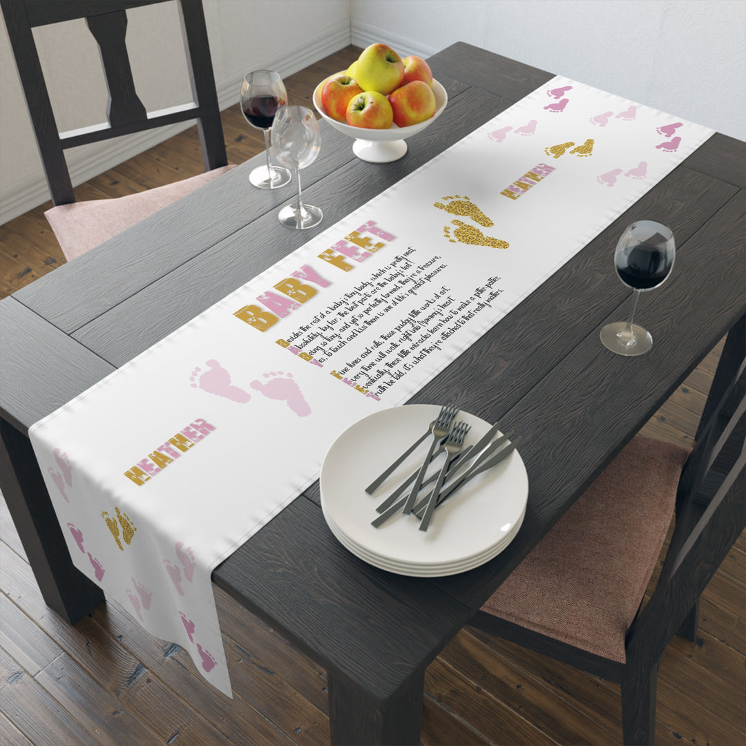 “Baby Feet” Table Runner - Pink-Gold - Personalized