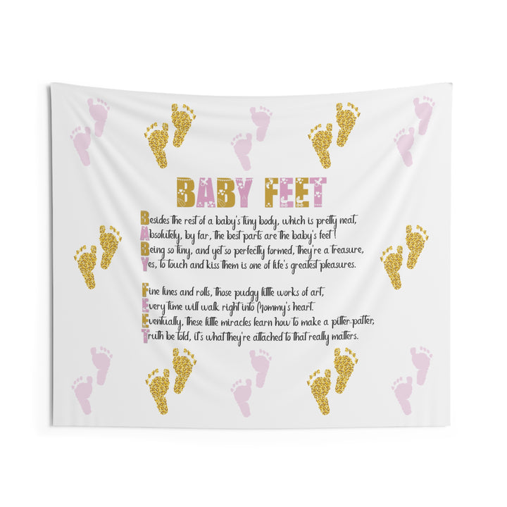 "Baby Feet" Acrostic Poem Baby Shower Backdrop - Pink and Gold - No Personalization