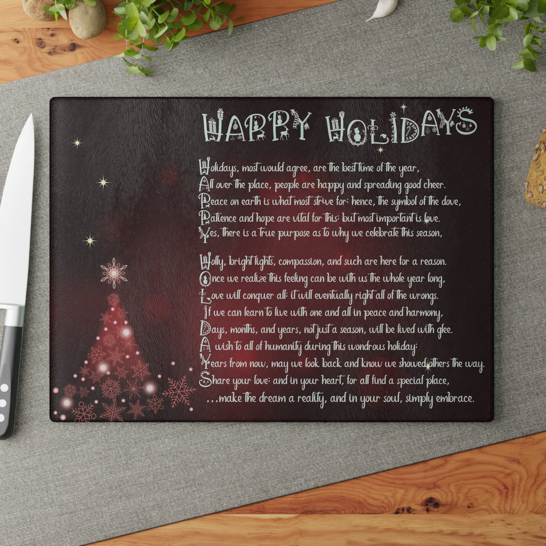 It's Just a Phrase Glass Cutting Board - "Happy Holidays" - 2