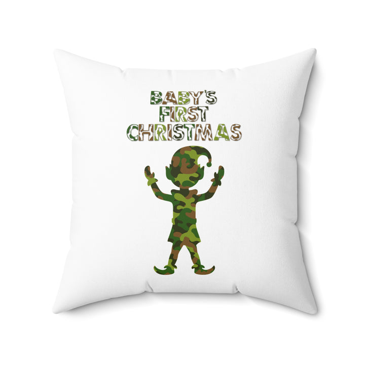 "Baby's First Christmas" Acrostic Poem Pillow - Camo Elf - No Personalization
