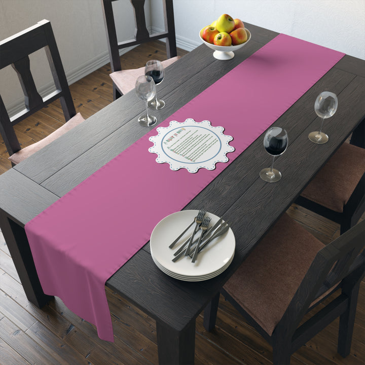 “A Baby is Born” Table Runner - Baby Items Font - Pink - No Personalization