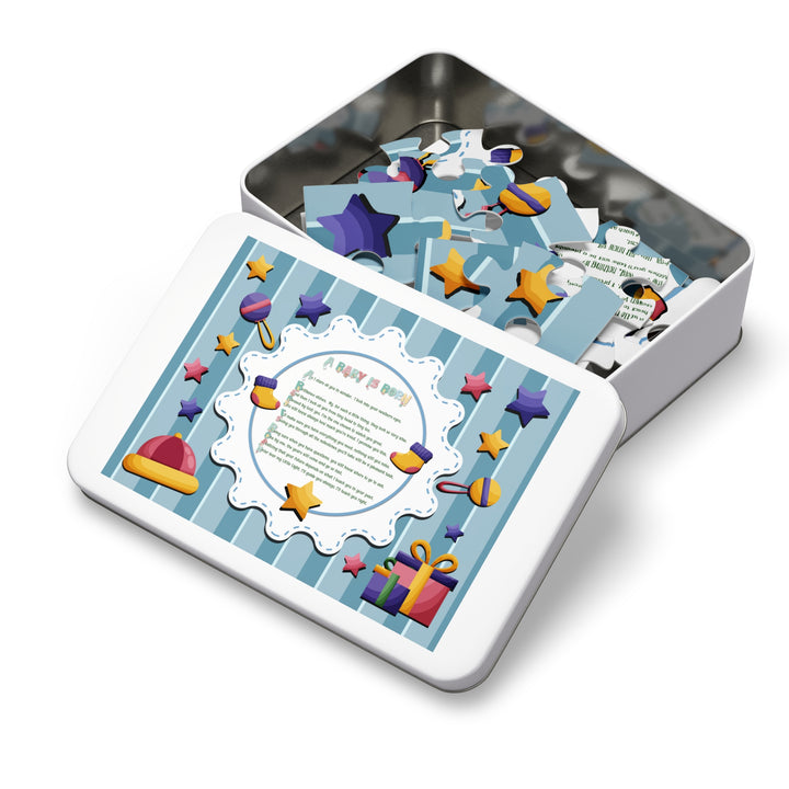 A Baby is Born Acrostic Poem Jigsaw Puzzle - Stars - Tin Box