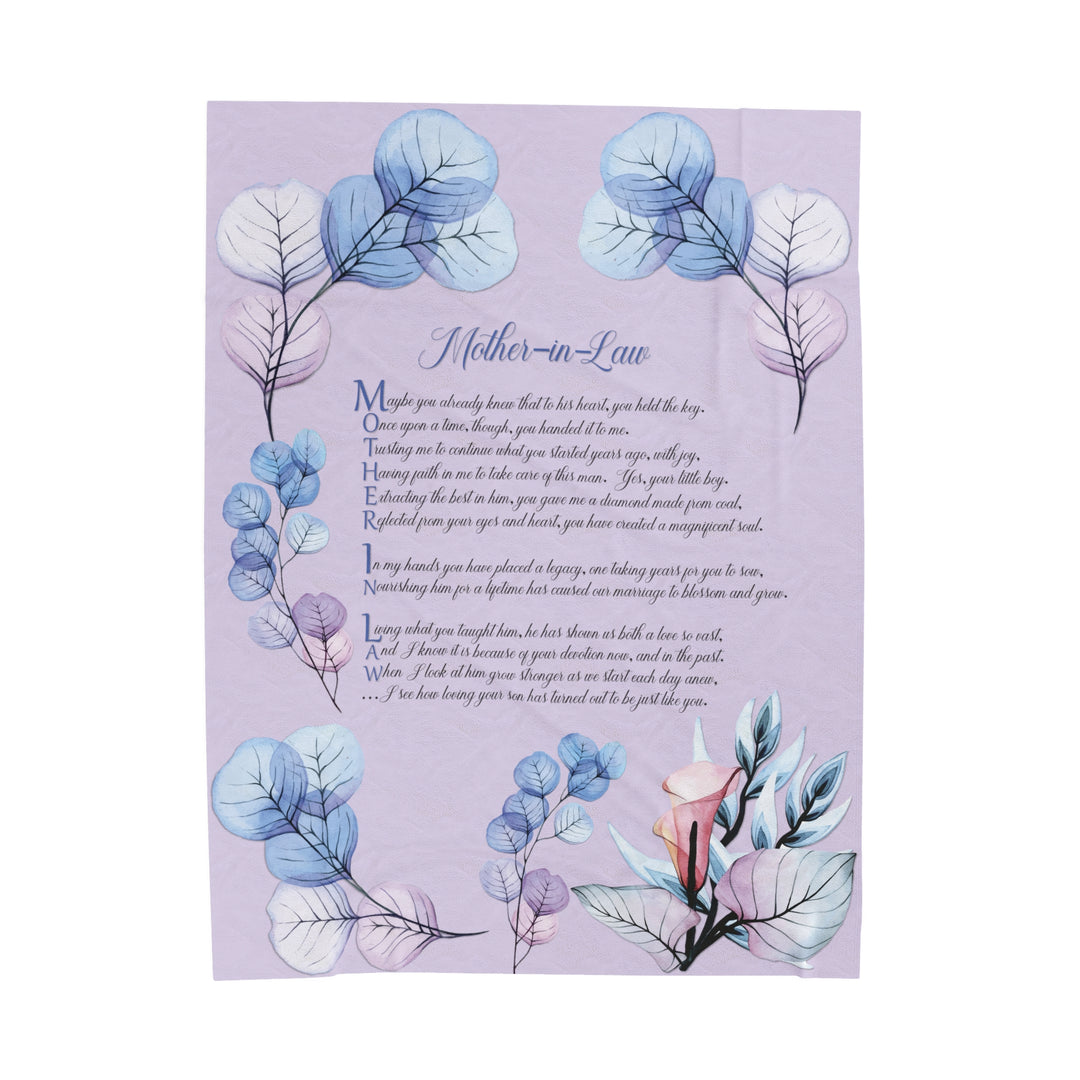 It's Just a Phrase Velveteen Plush Blanket with Acrostic Poem Spelling out "Mother-in-Law" - Transparent Flowers