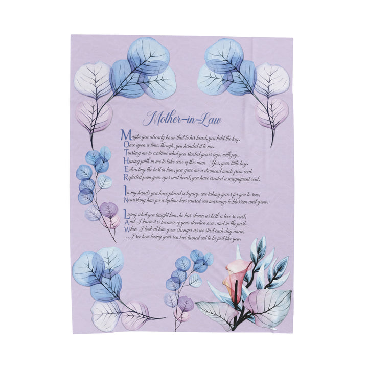 It's Just a Phrase Velveteen Plush Blanket with Acrostic Poem Spelling out "Mother-in-Law" - Transparent Flowers