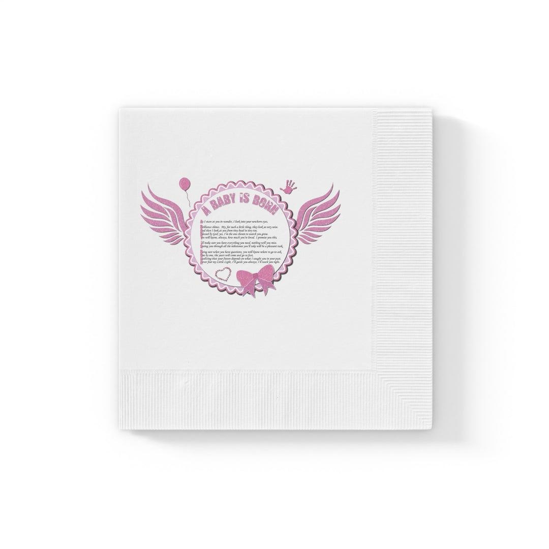 A Baby is Born Baby Shower Coined Napkins - Pink Wings - No Personalization