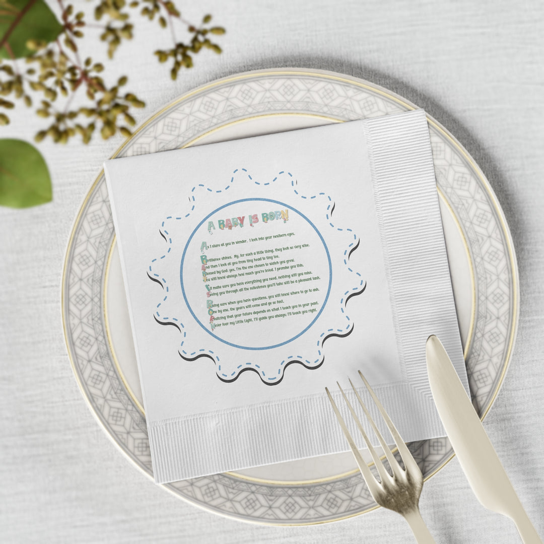 A Baby is Born Baby Shower Coined Napkins - No Personalization