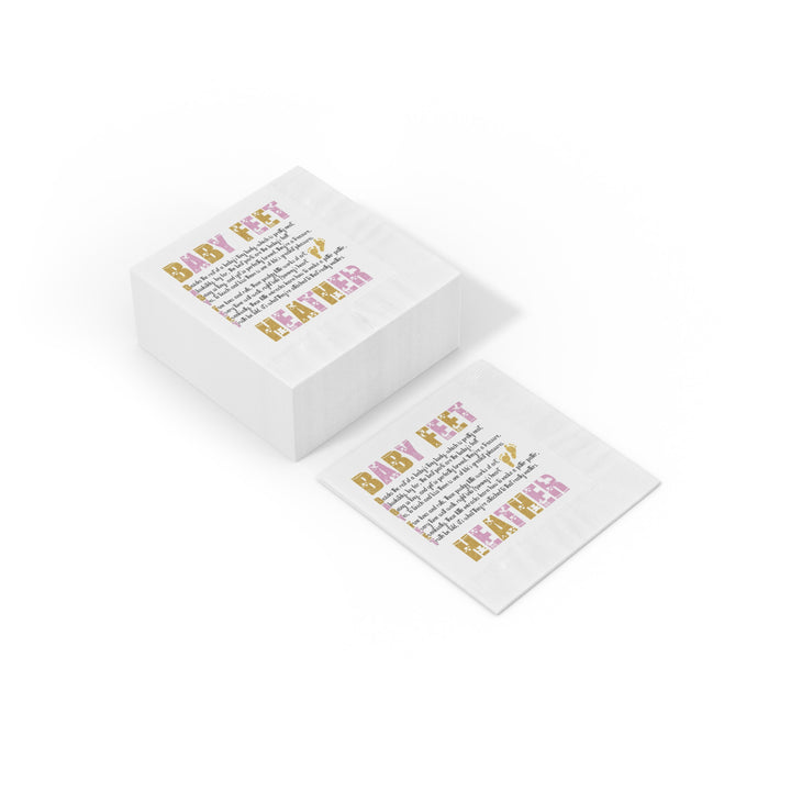 Baby Feet White Coined Napkins Baby Shower Napkins  - Gold-Pink- Personalized