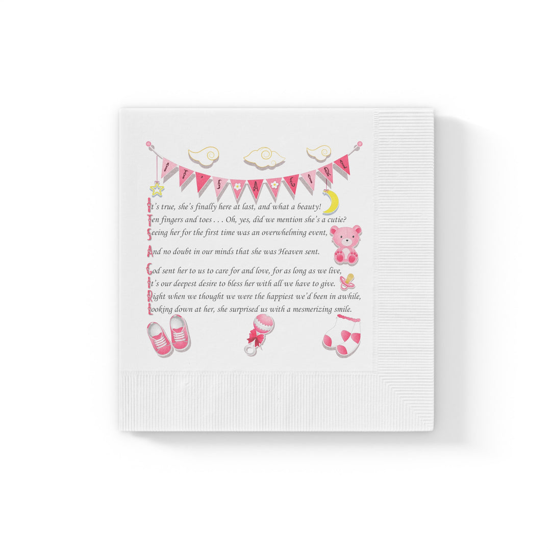 Baby Steps "It's a Girl" White Coined Napkins