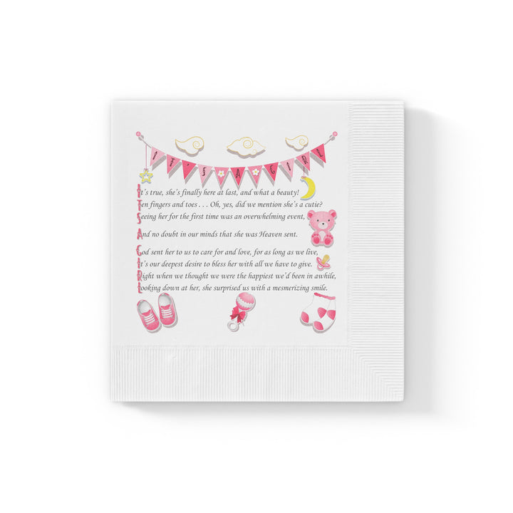Baby Steps "It's a Girl" White Coined Napkins
