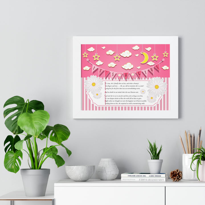 Baby Steps "It's a Girl" Framed Print - Pink Stripes -No Personalization