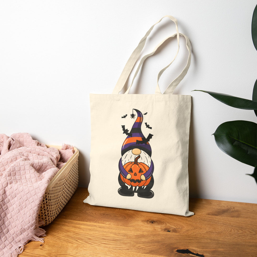 "Happy Halloween" Acrostic Poem Canvas Candy Tote Bag - Gnome - No Personalization