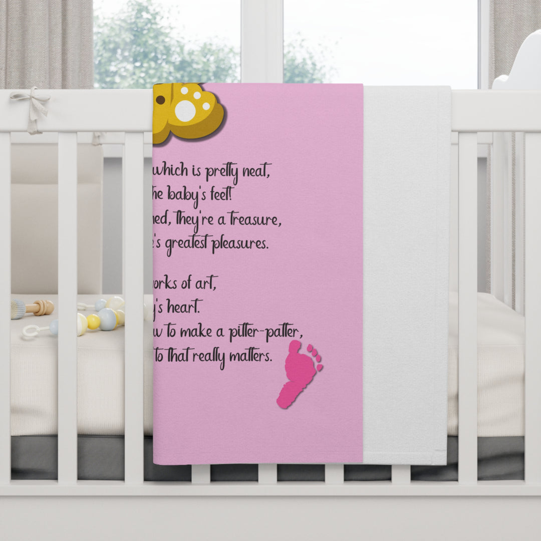 Baby Feet Acrostic Poem Blanket - Pink-Gold -  Baby Leopard- Pink