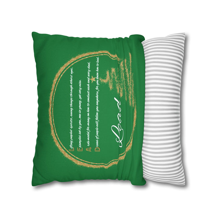 "Lead" Acrostic Poem Pillow Cover from "Learn, Lead, Believe" Collection - Green