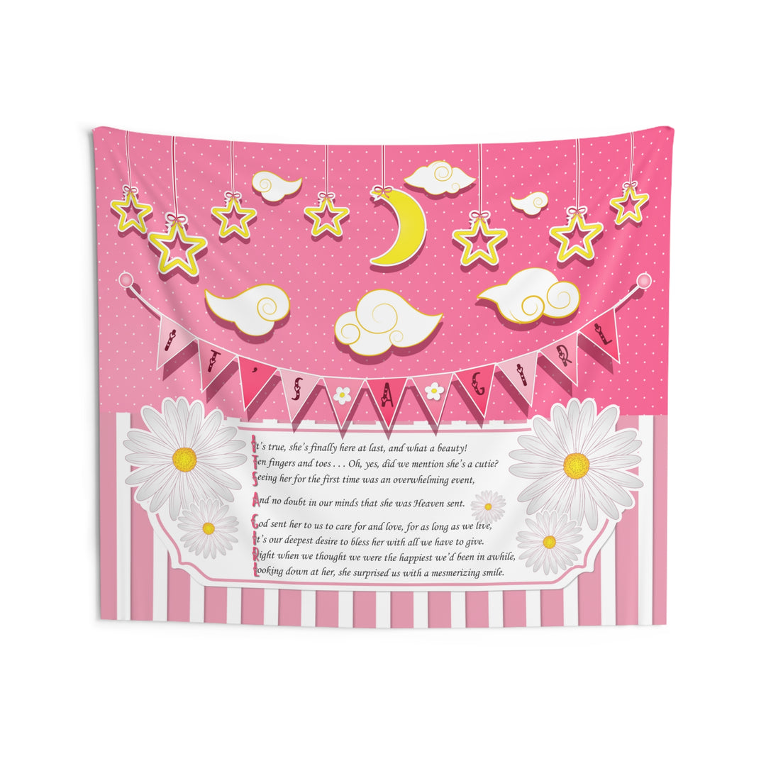 Baby Steps "It's a Girl" Baby Shower Indoor Wall Tapestry/Backdrop