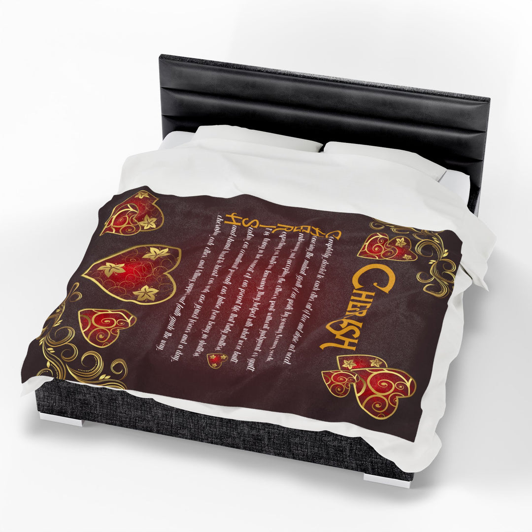 Cherish Acrostic Poem Velveteen Plush Blanket - Hearts