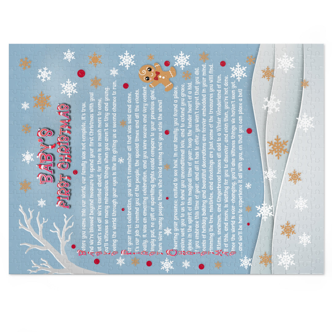 Baby's First Christmas Acrostic Poem Puzzle - Gingerbread - Blue - Tin Box