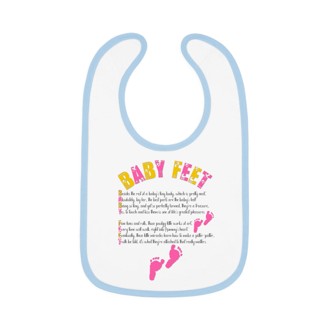 Baby Steps Acrostic Poem - Contrast Trim Jersey Bib - "Baby Feet" Pink Footprints