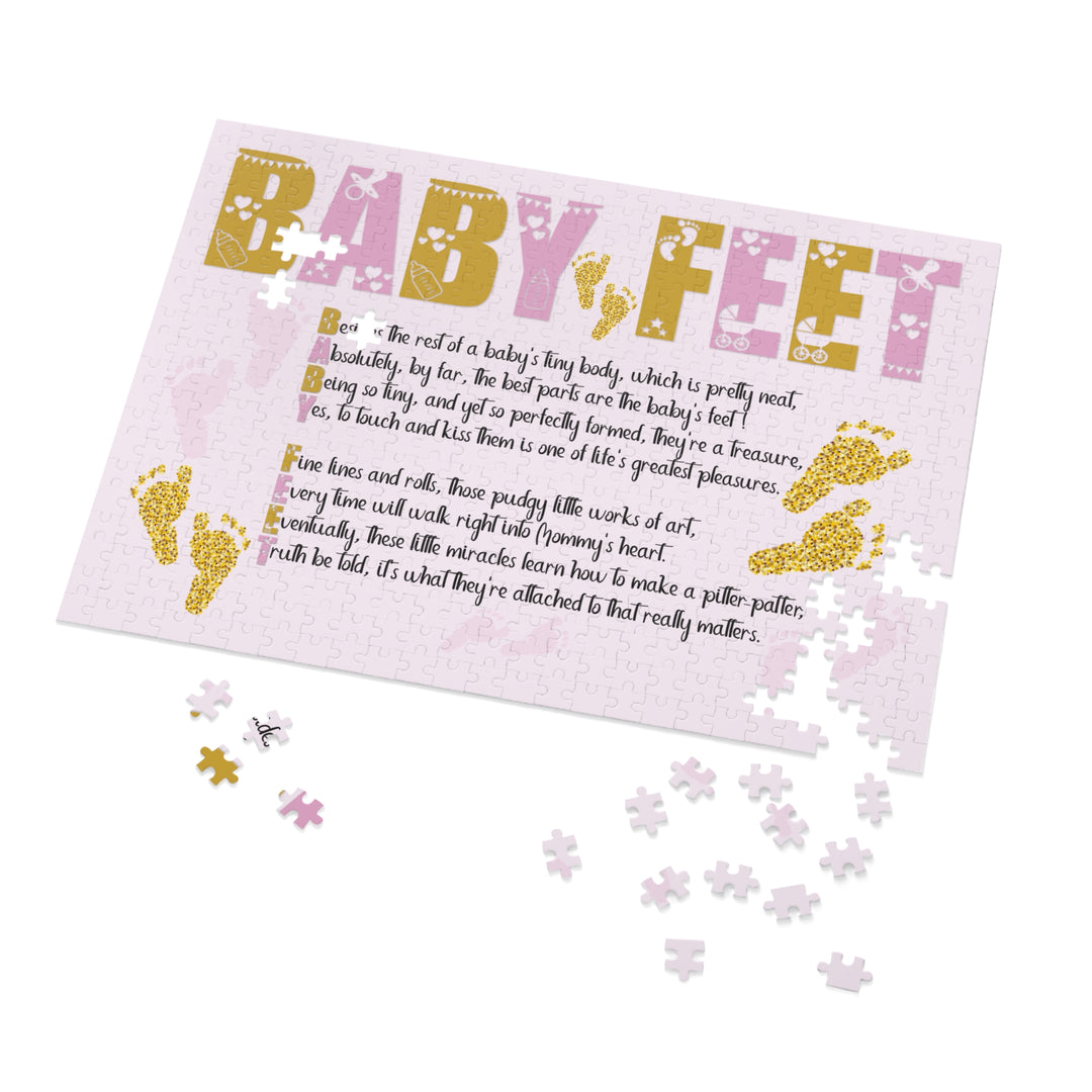 Baby Feet Acrostic Poem Puzzle - Pink and Gold - Tin Box - No Personalization