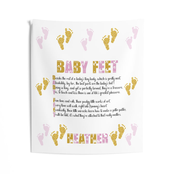 "Baby Feet" Acrostic Poem Baby Shower Backdrop - Pink and Gold - Personalized