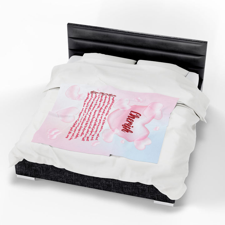 Cherish Acrostic Poem Velveteen Plush Blanket - Hearts-Clouds