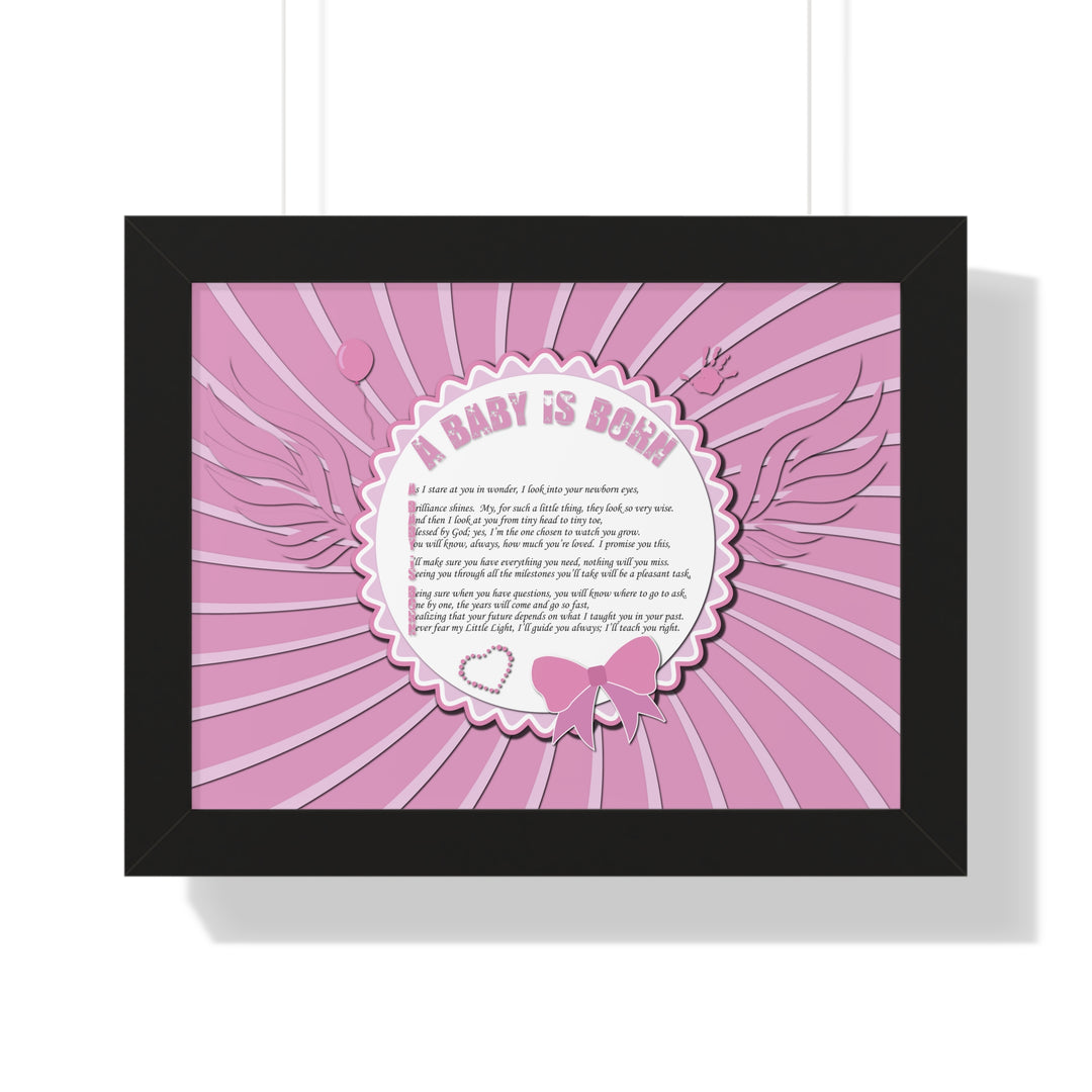 Baby Steps Acrostic Poem Framed Print "A Baby is Born" - Pink