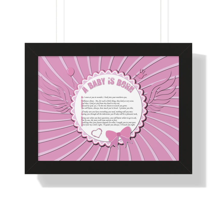 Baby Steps Acrostic Poem Framed Print "A Baby is Born" - Pink