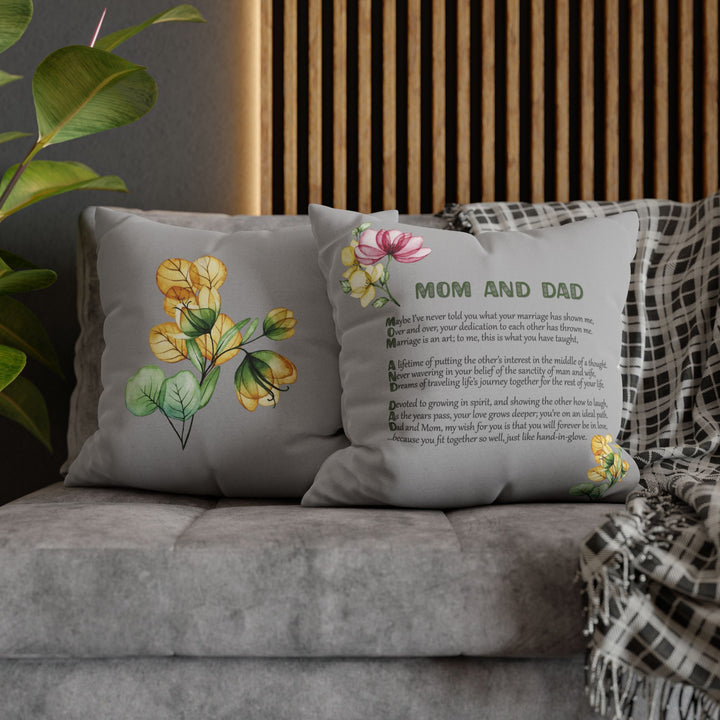 Mom and Dad Acrostic Poem Pillow Cover - Grey