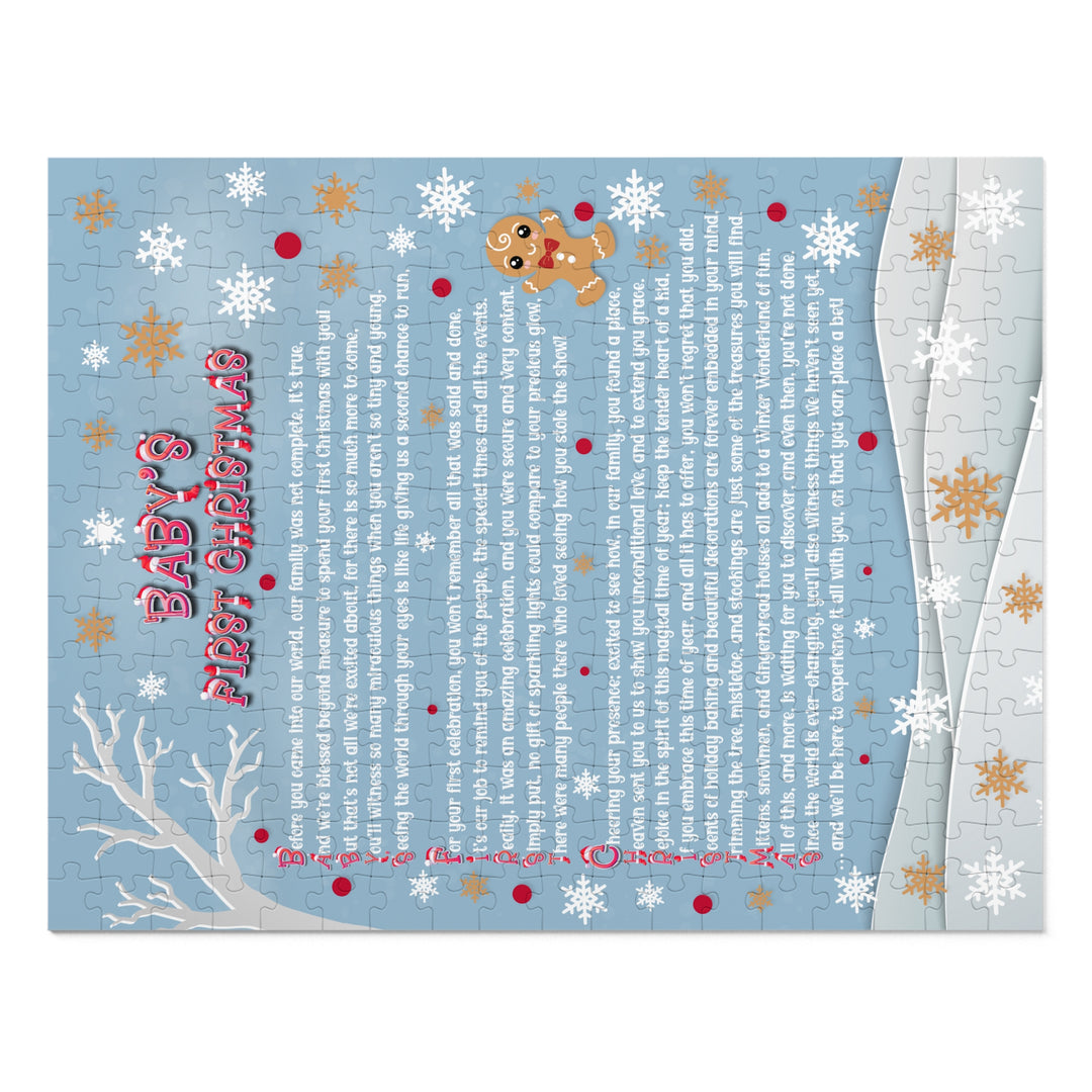 Baby's First Christmas Acrostic Poem Puzzle - Gingerbread - Blue - Tin Box