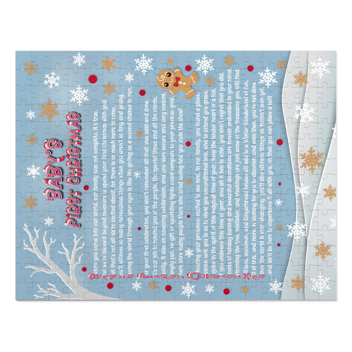 Baby's First Christmas Acrostic Poem Puzzle - Gingerbread - Blue - Tin Box