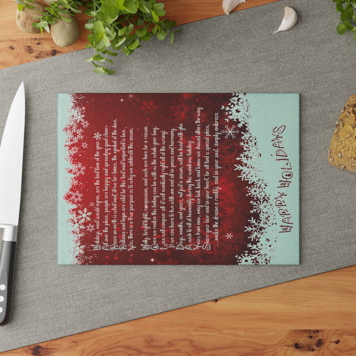 Happy Holidays Holidays Acrostic Poem Glass Cutting Board - Red - 2