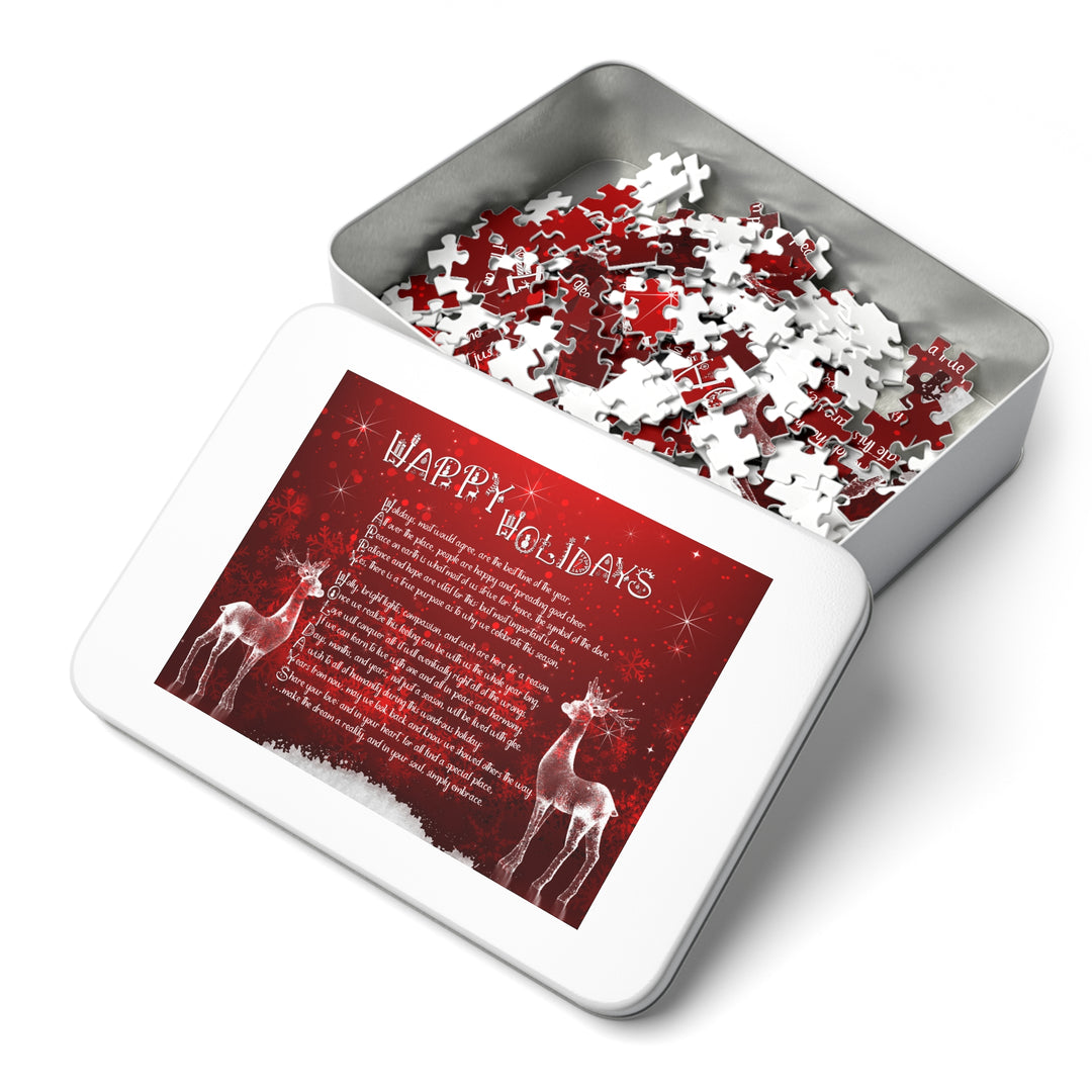 Happy Holidays Acrostic Poem Puzzle - Deer and Snow - Tin Box