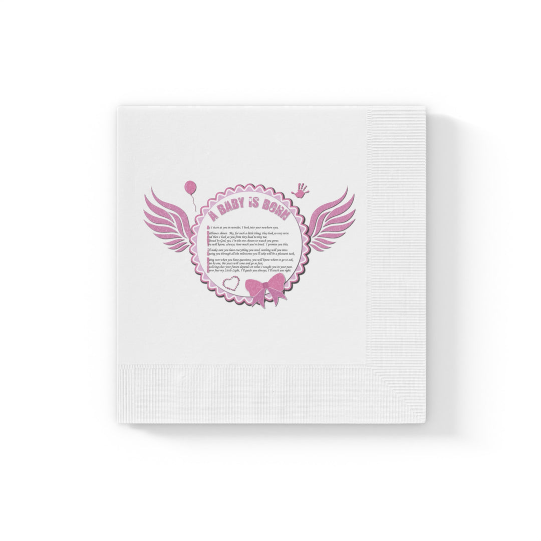 A Baby is Born Baby Shower Coined Napkins - Pink Wings - No Personalization