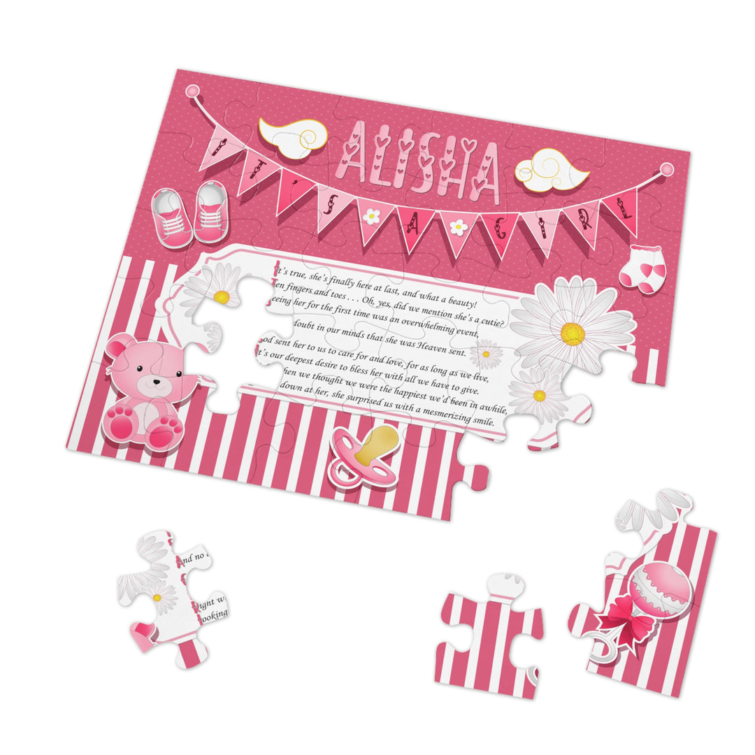 It's a Girl Acrostic Poem Puzzle - Banner and Stripes - Personalized