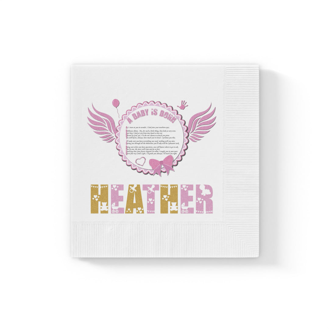 A Baby is Born Baby Shower Coined Napkins - Pink Wings - Personalized
