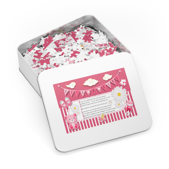 It's a Girl Acrostic Poem Puzzle - Banner and Stripes - No Personalization