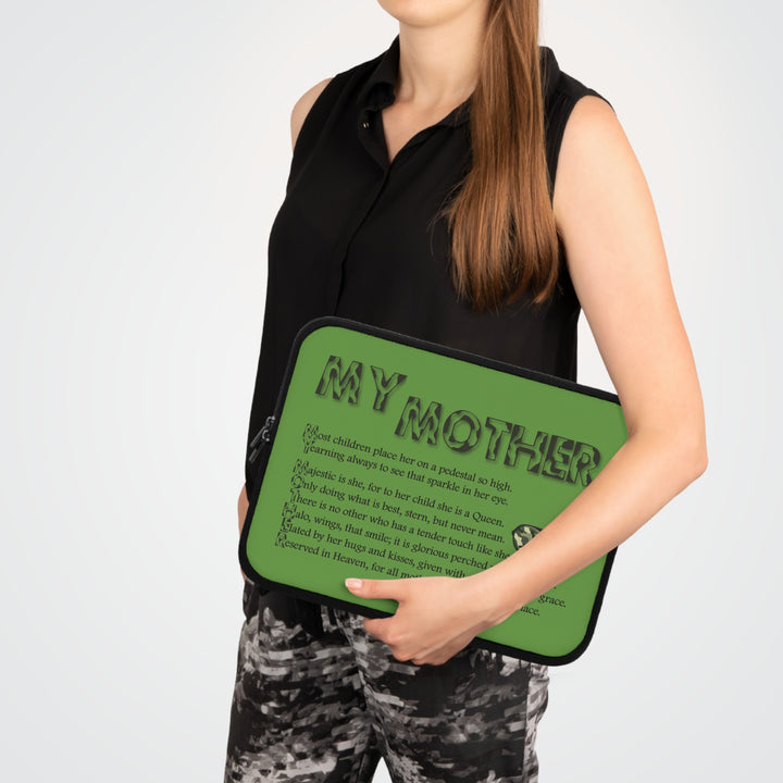 My Mother Acrostic Poem Neoprene Laptop Sleeve - Solid Black Back - Camo