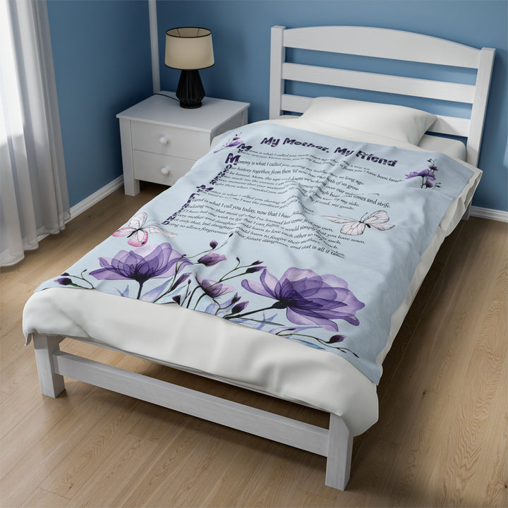 It's Just a Phrase Velveteen Plush Blanket with Acrostic Poem "My Mother, My Friend" - Lovely Flowers Design