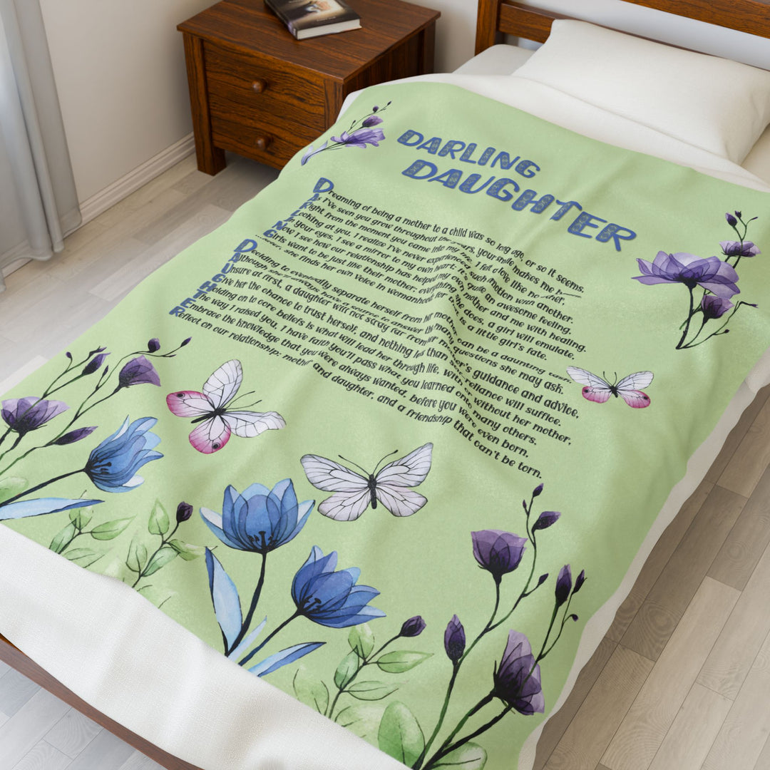 Darling Daughter Acrostic Poem Velveteen Plush Blanket - Floral Design