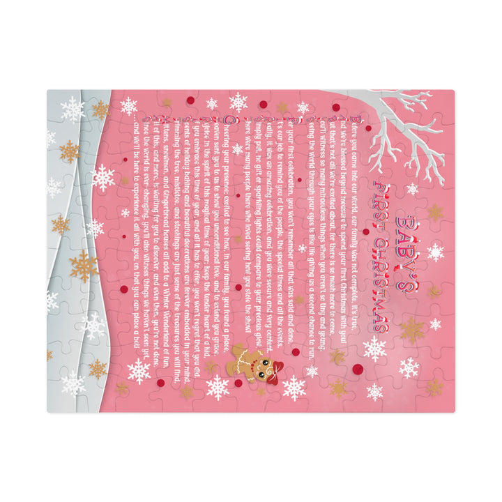 Baby's First Christmas Acrostic Poem Jigsaw Puzzle - Gingerbread - Pink - Tin Box